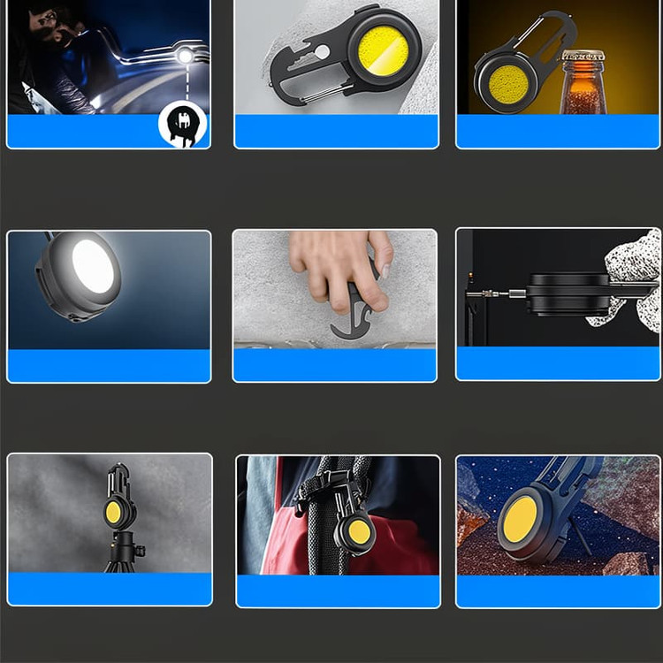 چراغ شارژی چند کاره مدل COB rechargeable keychain light 6IN1