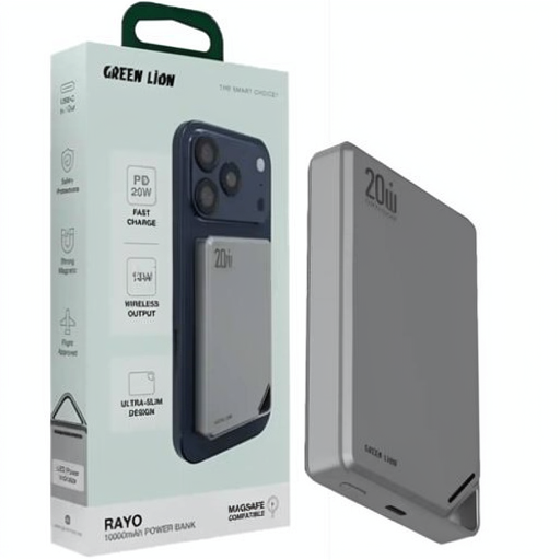 پاوربانک بی سیم گرین لاین مدل GreenLion RAYO 10000mAh 38.5W